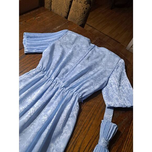 Vintage 4P Henry Lee Petite Light Blue Jacquard Dress Belt Short Pleated Sleeves - Picture 6 of 6